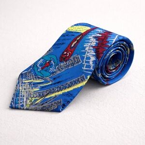 Schimberger Vienna Silk Tie Blue Novelty Architecture Designer Necktie Preppy